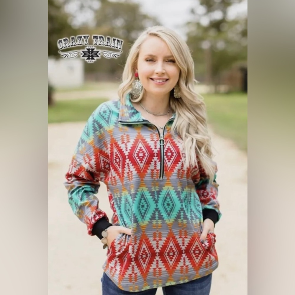 Crazy train Aztec pullover too big wore once size (large)